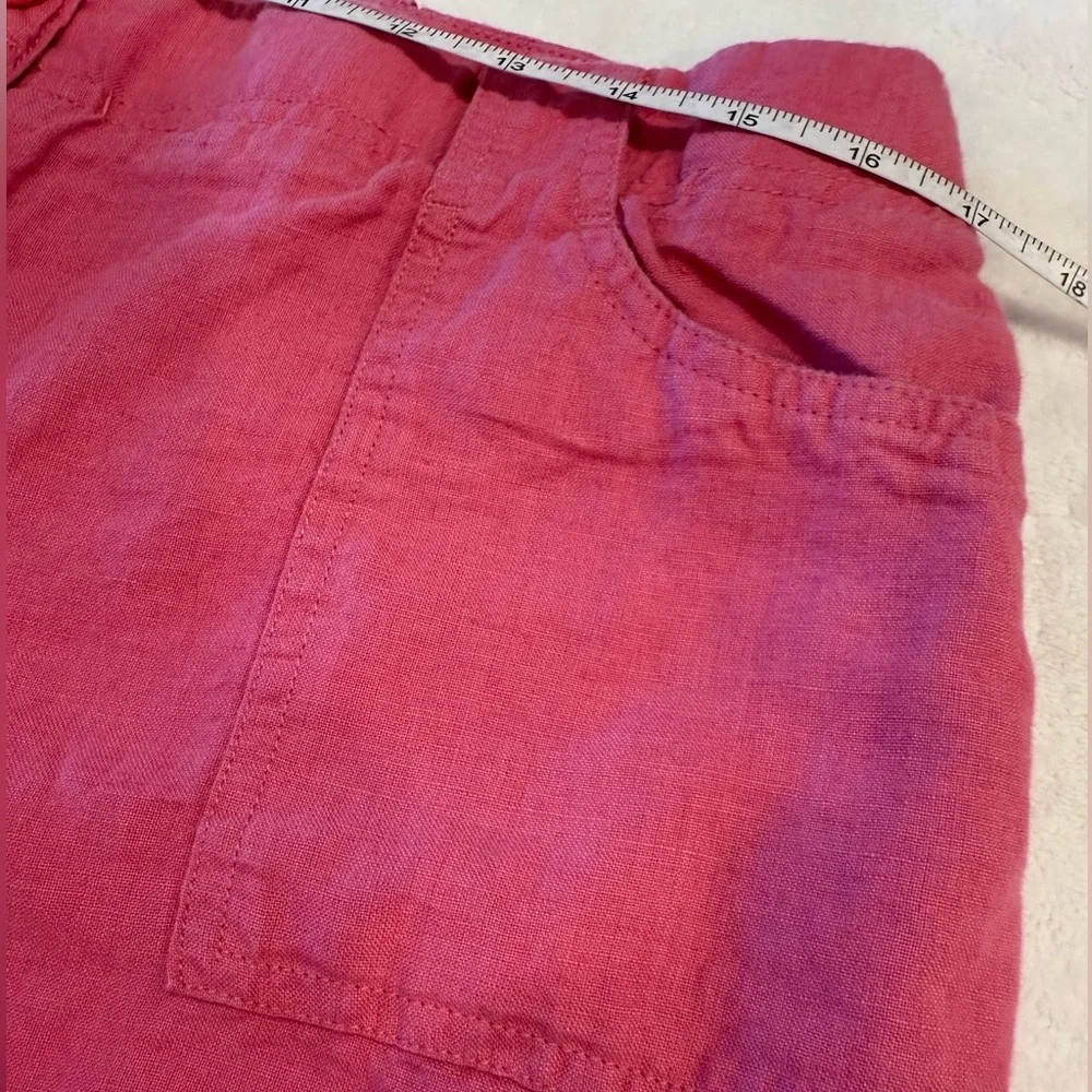 Talbots Petites preppy cropped linen pants dark pink zip button pockets SZ 14P - Picture 6 of 9